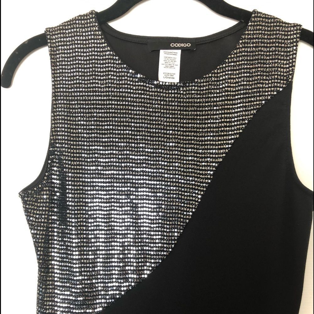 Evening Dress Shimmer Black with Slit - Picture 3 of 6